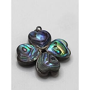 Vintage Sterling Abalone Shell Clover Pendant Mexican Marked